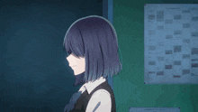 a girl with long purple hair and a bunny pin in her hair