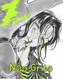a black and white drawing of a girl with the words nao grita written on the bottom