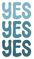 the word yes is written in blue letters