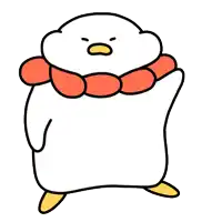 a cartoon drawing of a duck wearing a scarf and waving .