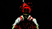a drawing of a clown with a skull on his hat