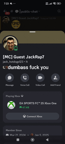 a screenshot of a public chat with guest jack rap