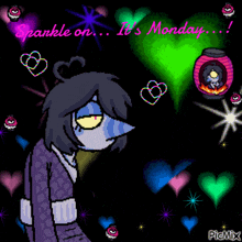 a pixel art of a girl with the words spankle on it 's monday on the bottom