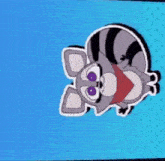 a cartoon drawing of a raccoon with purple eyes and the words wait on the bottom