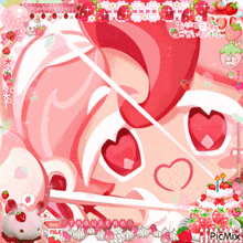 a picture of a girl with a heart shaped eye and the words strawberry kiss