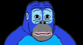 a cartoon of a blue gorilla with a blue shirt on .