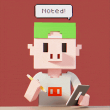 a cartoon character with a green hat says noted