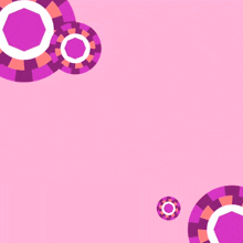 a pink background with purple and orange circles and arabic writing on it