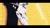 a cartoon drawing of a person holding a gun with a yellow background