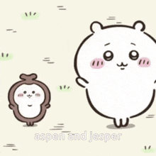 a cartoon of a bear and a monkey with the words aspen and jesper written below them .