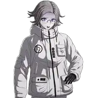 a drawing of a girl wearing a white jacket that says hbdd