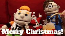 a merry christmas greeting card with stuffed animals