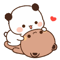 a panda bear is holding a brown bear on its back .