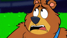 a cartoon of a bear making a funny face with a green background