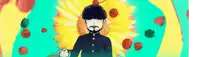 a cartoon of a man with a beard standing in front of a sunflower surrounded by tomatoes .