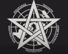 a map of the world in a circle with a pentagram around it
