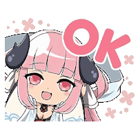 a cartoon girl with horns and the word ok
