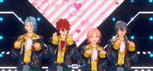 a group of anime characters standing next to each other on a stage