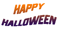 a white background with orange and purple text that reads happy halloween