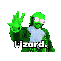 a man in a green costume with the word lizard on the bottom