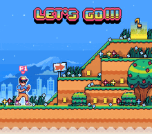 a pixel art scene with the words let 's go written above it