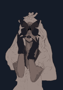 a drawing of a woman with a butterfly mask on her face