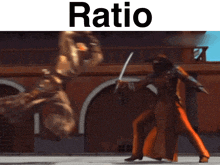 a picture of two people fighting with the word ratio above them