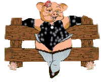 a cartoon pig is sitting on a wooden fence wearing lingerie