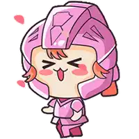 a cartoon character is wearing a pink helmet and a pink outfit .