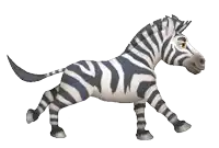a cartoon zebra with a long tail is running on a white background