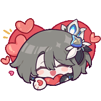 a cartoon of a girl with a flower in her hair surrounded by hearts