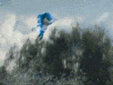 a painting of sonic the hedgehog flying through the air in a field .