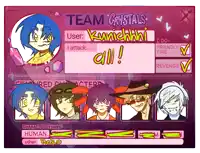 a drawing of a group of anime characters with the name team crystals at the top