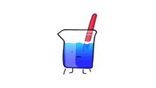 a cartoon drawing of a beaker with a red spoon in it