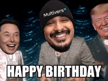 elon musk donald trump and a man with a hat that says multivers