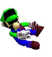 a cartoon character with a green hat and blue pants