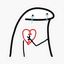 a sticker of a stick figure holding a broken heart and crying .