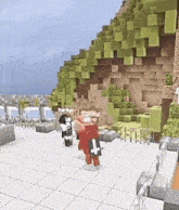 a couple of people are standing next to each other in a minecraft game .
