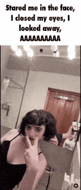 a woman taking a selfie in front of a mirror with a caption that says stared me in the face