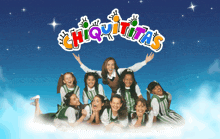 a group of girls are laying on a cloud with the words chiquitas above them