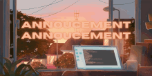 an animated image of a laptop with the words " announcement announcement "
