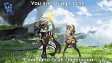 a screenshot of a video game with the words you are going to the command grab dimension