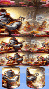 a painting of a man playing a flute with a squirrel in the background