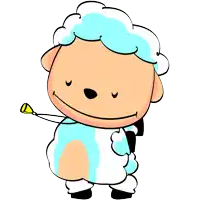 a cartoon drawing of a sheep wearing a blue and white outfit