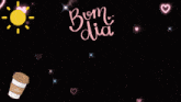 a black background with hearts and the words bom dia and #lululovers
