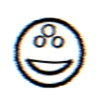 a glitch effect of a smiley face with the number 8 in the center