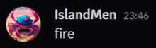 a picture of a crab and the words islandmen fire on a black background