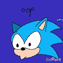 a drawing of sonic the hedgehog on a blue background with the word oops above it