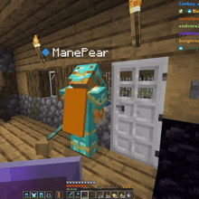 a screenshot of a minecraft game with the name manefear