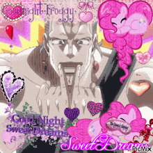 a picture of a man with a pink pony and the words " good night sweet dreams "